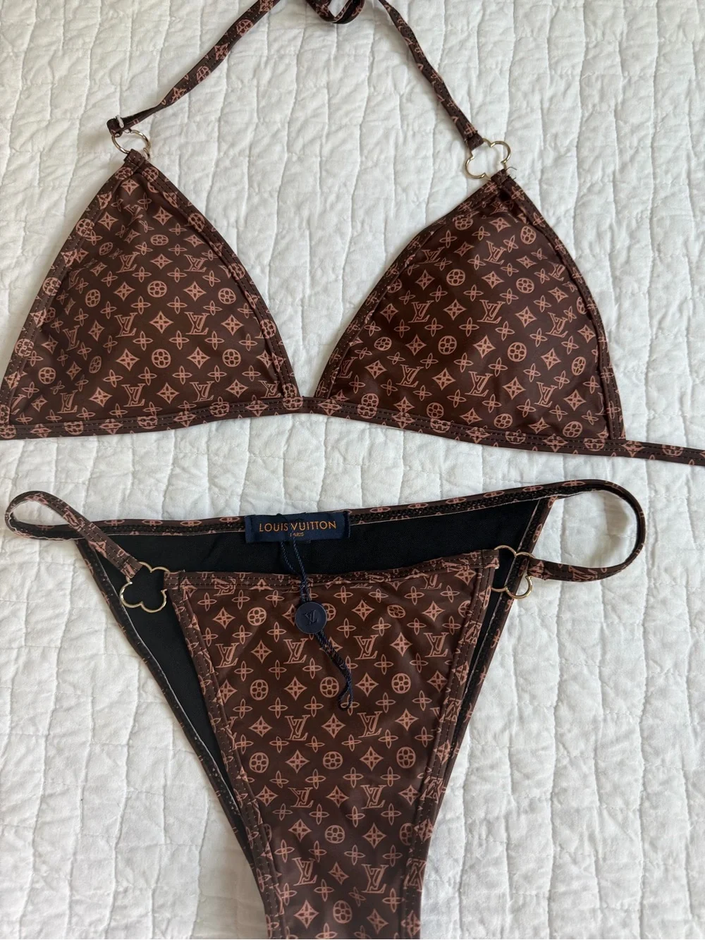 Louis Vuitton Brown Monogram Triangle String Bikini